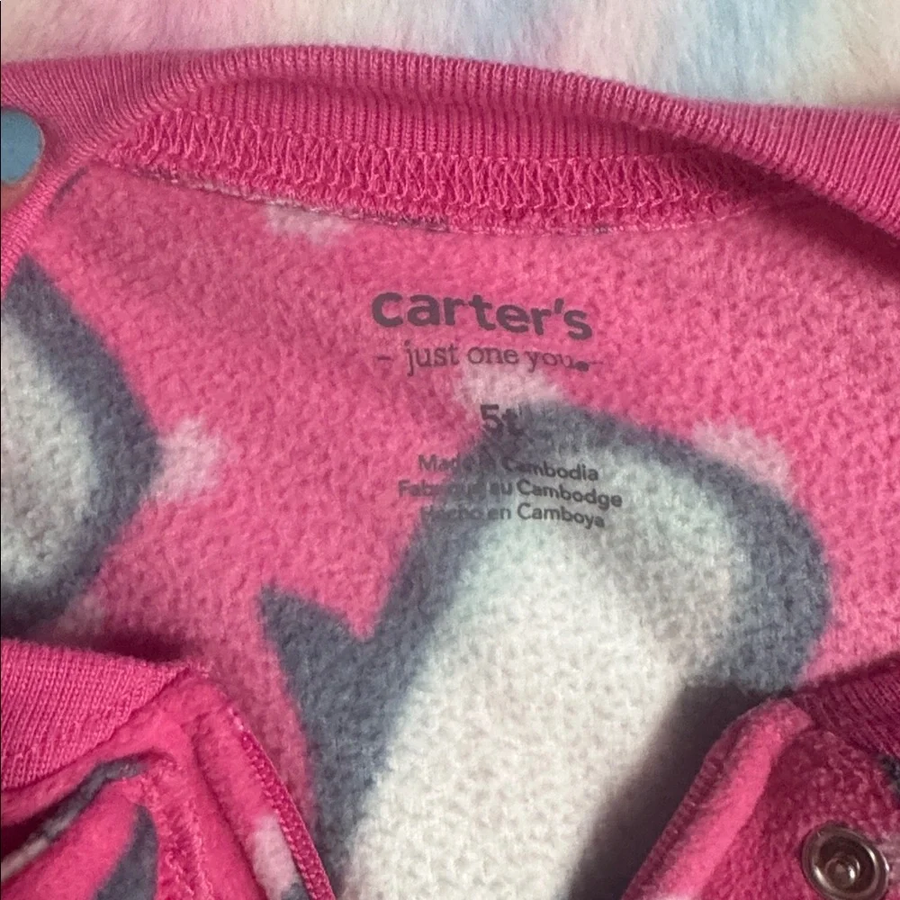 2/$10 5T Carter's Pink and Blue Penguin Footies pajamas